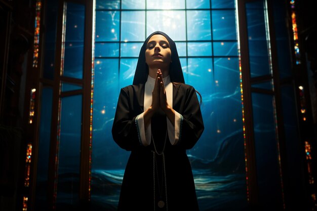 Слуга церкви и Бога монахиня женщина молится Иисусу Христу религия искупление
