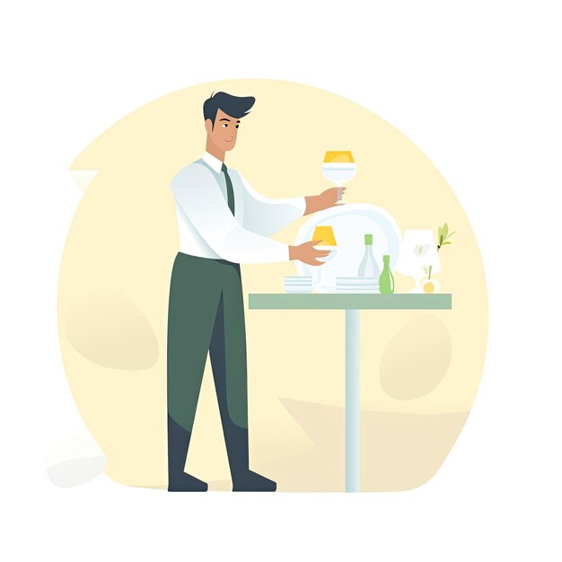 Photo serve waiter flat vector clipart illustration website style profession job isolated collection