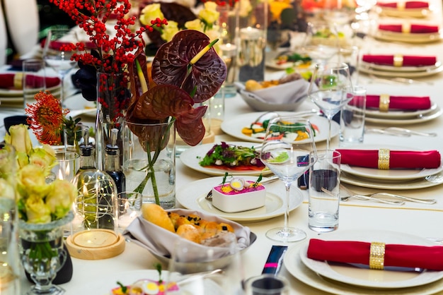 Served table in a restaurant meal and food on a table