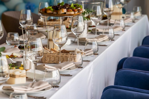 Served table in a restaurant for receiving guests