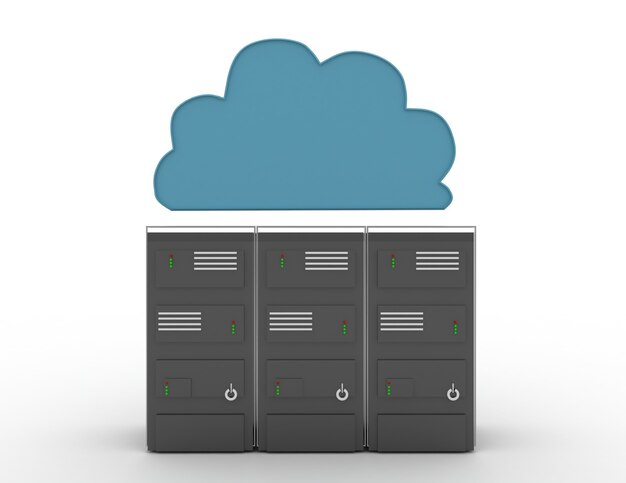 Server back-up cloud computing concept illustratie ontwerp over wit. 3d-gerenderde afbeelding