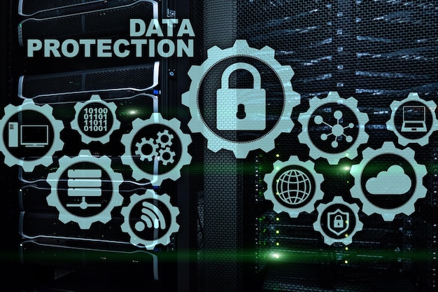 サーバーデータ保護の概念ウイルスサイバーデジタルインターネット技術からの情報の安全性