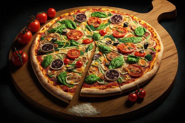 A server presenting a freshly baked pizza with its steam rising and toppings sizzling creating a mouthwatering and appetizing Generative of AI