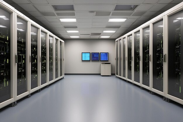 データセンターのサーバーラック サーバーセンターのセキュリティ レンダリング アーカイブ