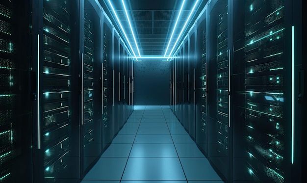 Server racks in computer network security server room data center