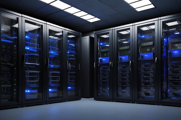 Server racks in computer netwerk beveiliging server kamer data center d rendering ar c v