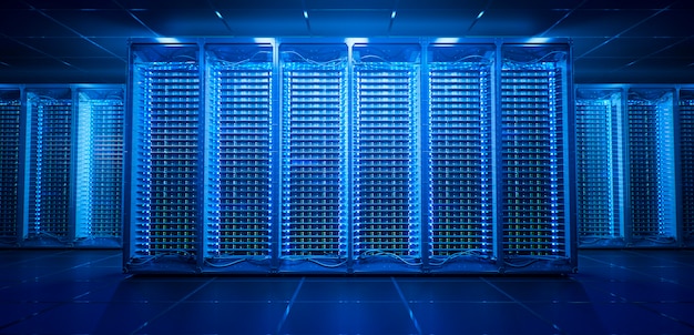 Photo server room in blue data center