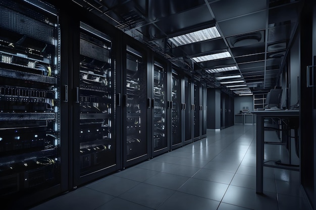 Центр обработки данных серверной комнаты с жесткими дисками и серверами