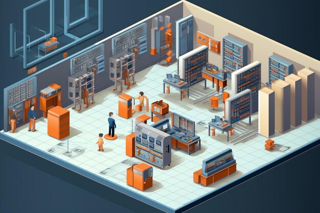 Server room isometric big data processing