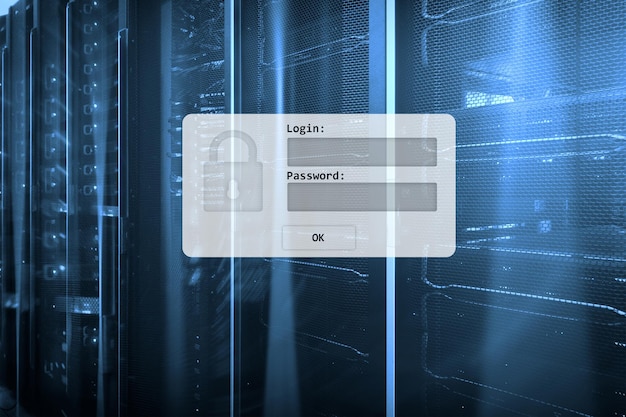 Server room login and password request data access and security