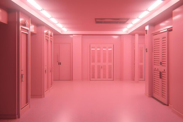 Photo server room in pink colors modern telecommunications neural network ai generated