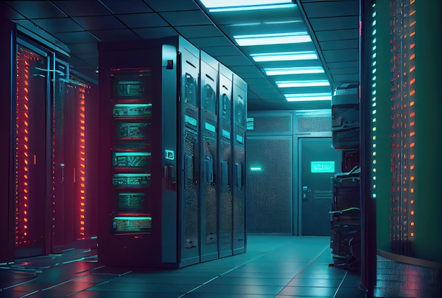 Photo server room for storage worldwide company database technology and big data concept digital art illustration generative ai