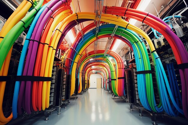 Server room with colorful cable management