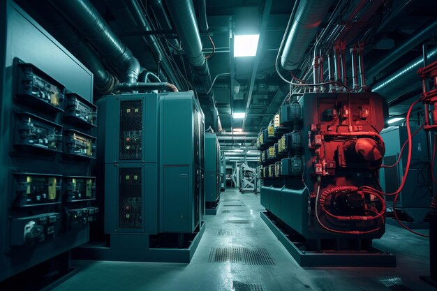 Server room with a focus on an uninterrupted power supply UPS