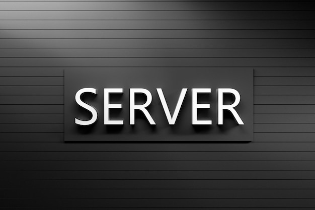 검은 배경에 SERVER 단어 3D 렌더링