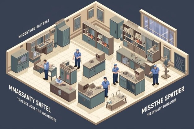 Photo service centre isometric background with characters of house masters and maytag repairman in uniform with text