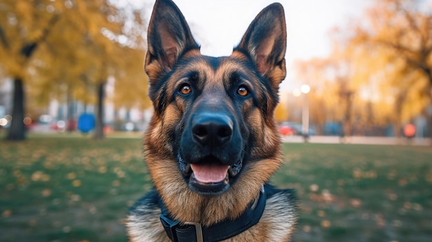 A Service dog of the German Shepherd breed in a police uniform Police dog Sniffer Dog Generative Ai