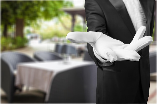 Foto service eersteklas handschoen witte formele handschoen smoking maitre d