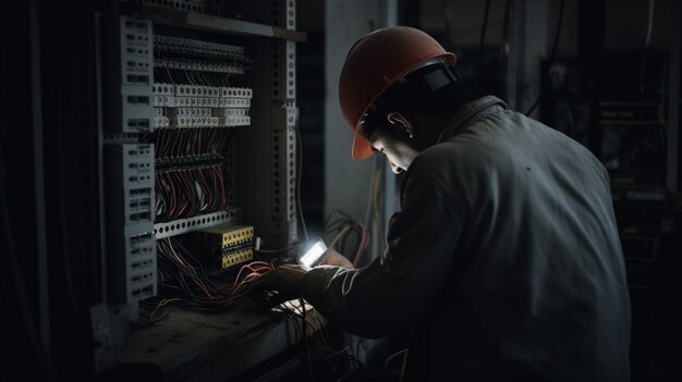 Service maintenance worker repairing