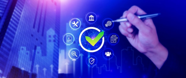 service quality assurance management guarantee check mark for business automation process service guarantee clients service certification online shopping financial ecosystem