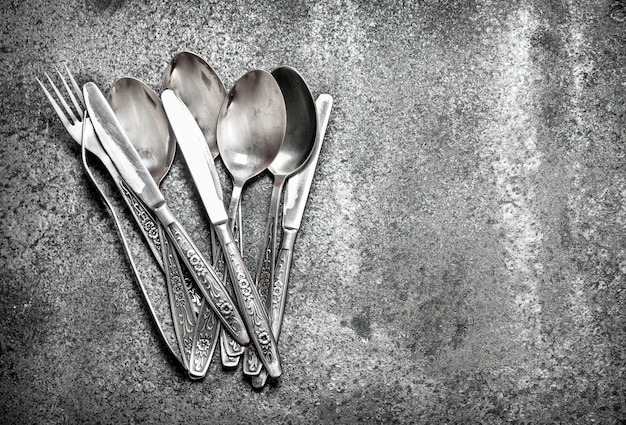 Photo serving background. cutlery. on the rustic background.