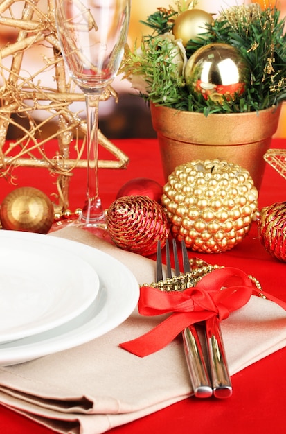 Serving Christmas table close-up