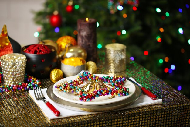 Serving Christmas table in room