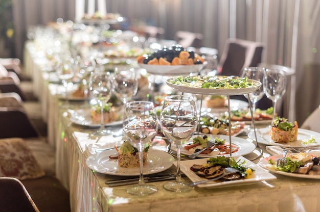 Serving dishes in the restaurant. luxury dinner served on the table