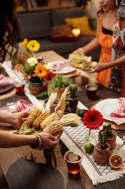 Serving festive table with homemade corn