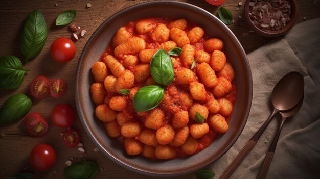 Serving of gnocchi pasta with pomodoro sauce