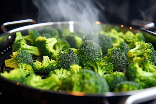 Foto servire i broccoli affumicati in padella