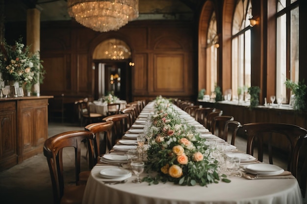 Foto servire i tavoli per un matrimonio in un vecchio ristorante