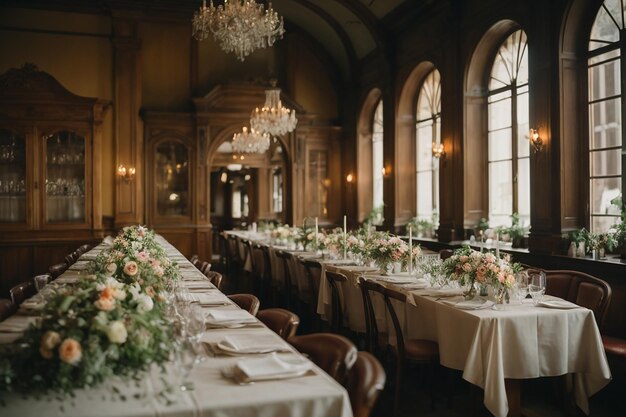 Serving tables for wedding in old restaurant