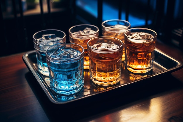 Serving Up Refreshment A Tray of Filled Drinking Glasses Captured in Aesthetic 32 Aspect Ratio