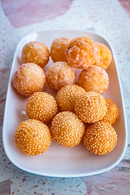 Sesame balls, many kind of thai dessert.