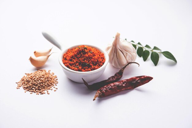 Sesame garlic chilli dry chutney powder Til Lahsun chutney Indian side dish or relish