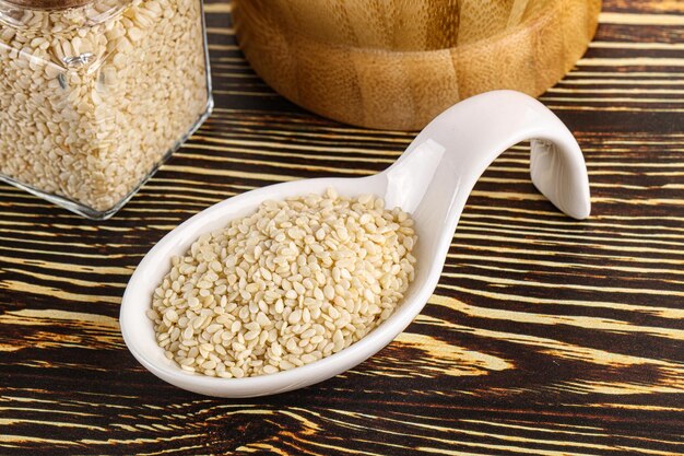 Sesame seeds heap in the bowl for cooking