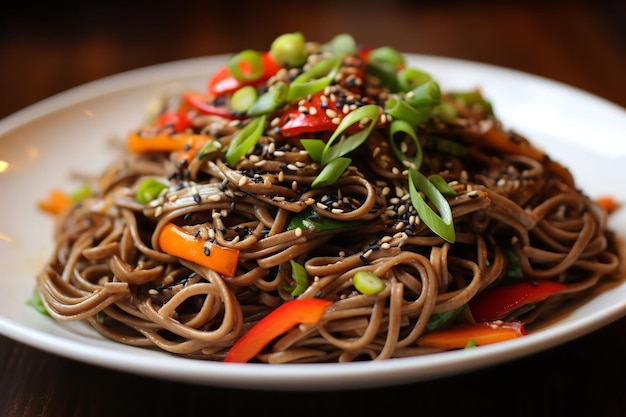 Premium AI Image | Sesame Soba Noodles Healthy Lunch Recipe