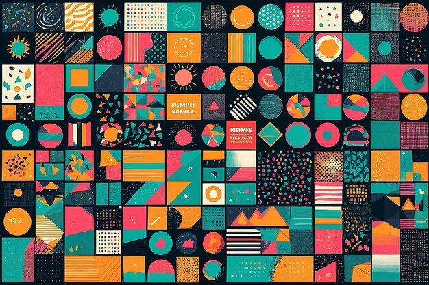 Set of 100 geometric shapes Memphis design retro elements for web vintage advertisement commercial banner