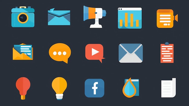 Photo a set of 15 flat design icons for digital marketing