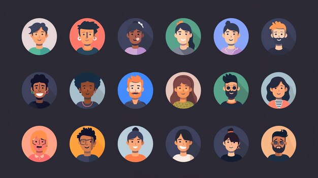 Photo a set of 18 flat design people icons the icons are diverse in terms of race gender and hairstyle