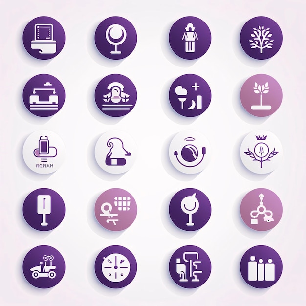 Photo set of 25 icons for travel and tourism in purple circles vector illustration