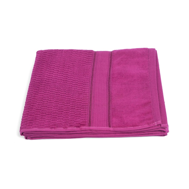 A set of 3 purple towel with the word on the bottom