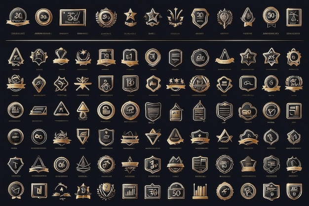 Set of 30 outline icons related to quality badge success Linear icon collection