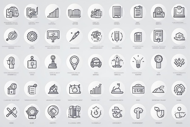 Photo set of 30 outline icons related to quality badge success linear icon collection