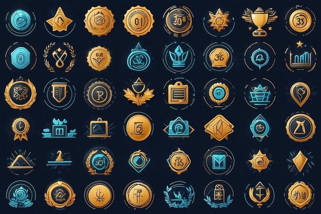 Set of 30 outline icons related to quality badge success Linear icon collection