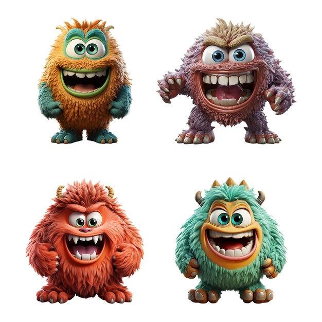 Photo set of 3d animation of monster characters