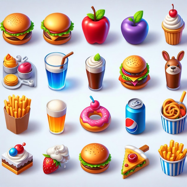 Photo set of 3d food and drink icons