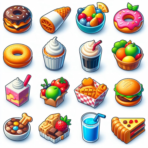 Photo set of 3d food and drink icons