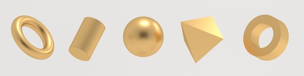 Set of 3d Golden Geometric Objects